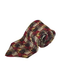 VTG 90s Bugatti Mens 100% Italian Silk Red Gold Geometric Pattern Luxury Necktie